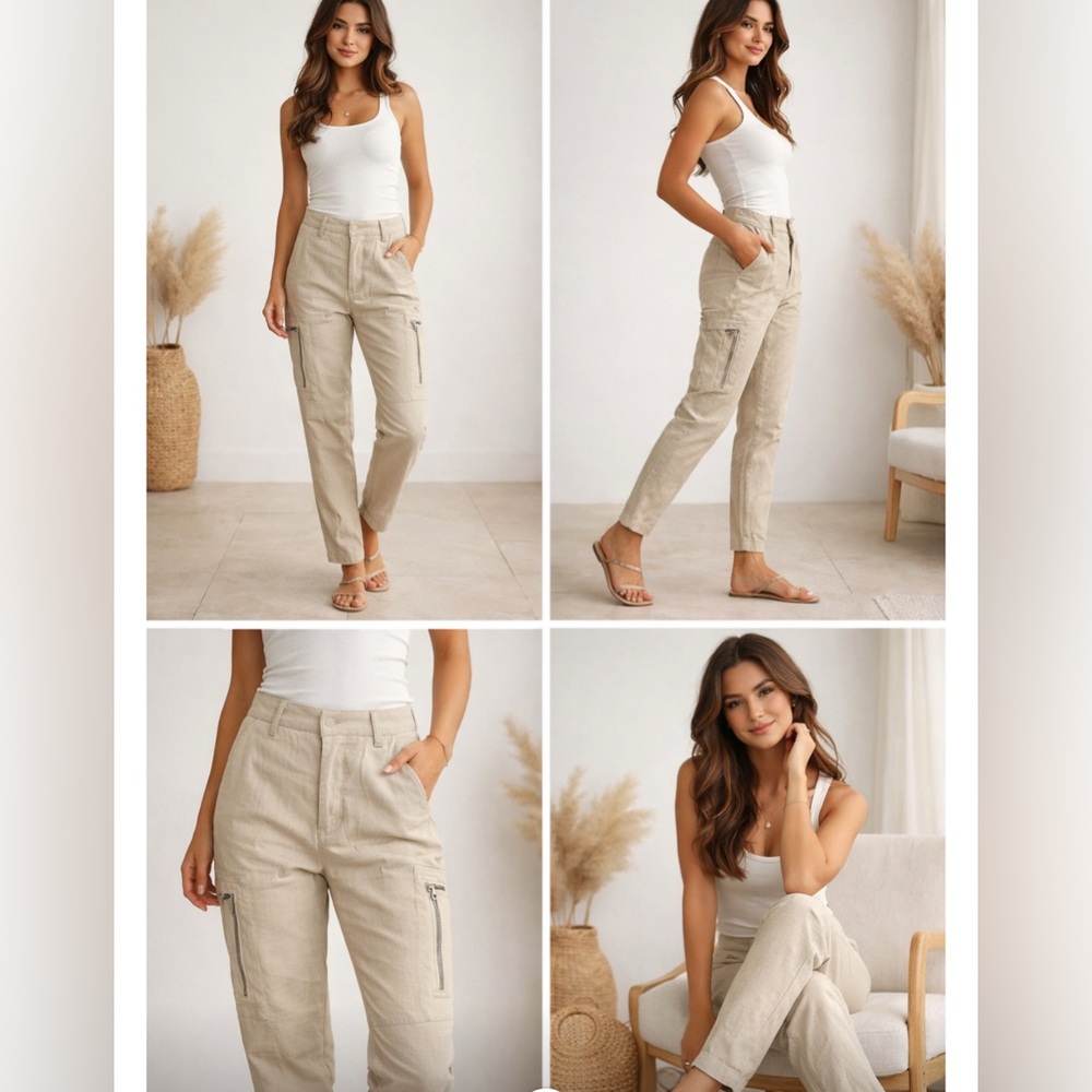 VINCE NWT Linen blend Cargo Pants Style  v336021062 Tan $295 MSRP size 4